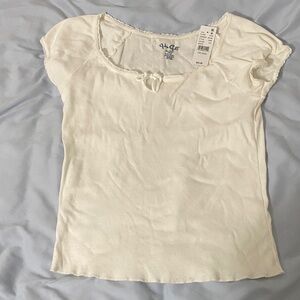 John Galt Cream Short Sleeve Top with Bow Detail